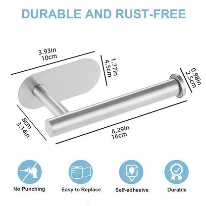Adhesive Toilet Paper Holder Stainless Steel Tissue Hanger Waterproof Toilet Paper Stand Bathroom Accessories Paper Towels Hold
