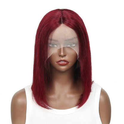 Burgundy Red Straight Bob T Part Lace Front Human Hair Wig