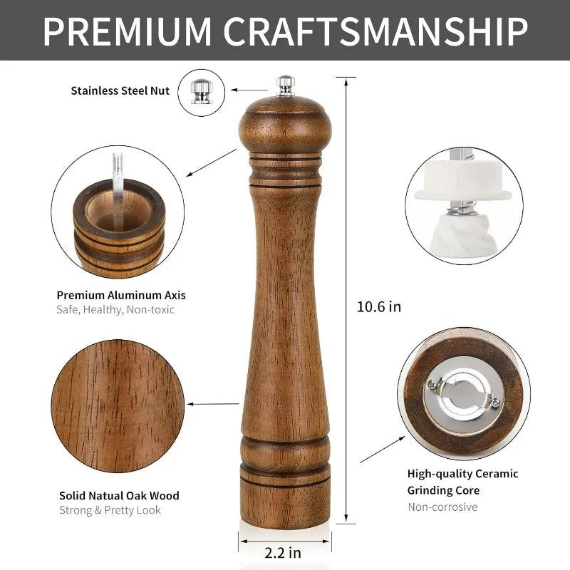 1/3pcs Wood Pepper Grinder,Salt Mill