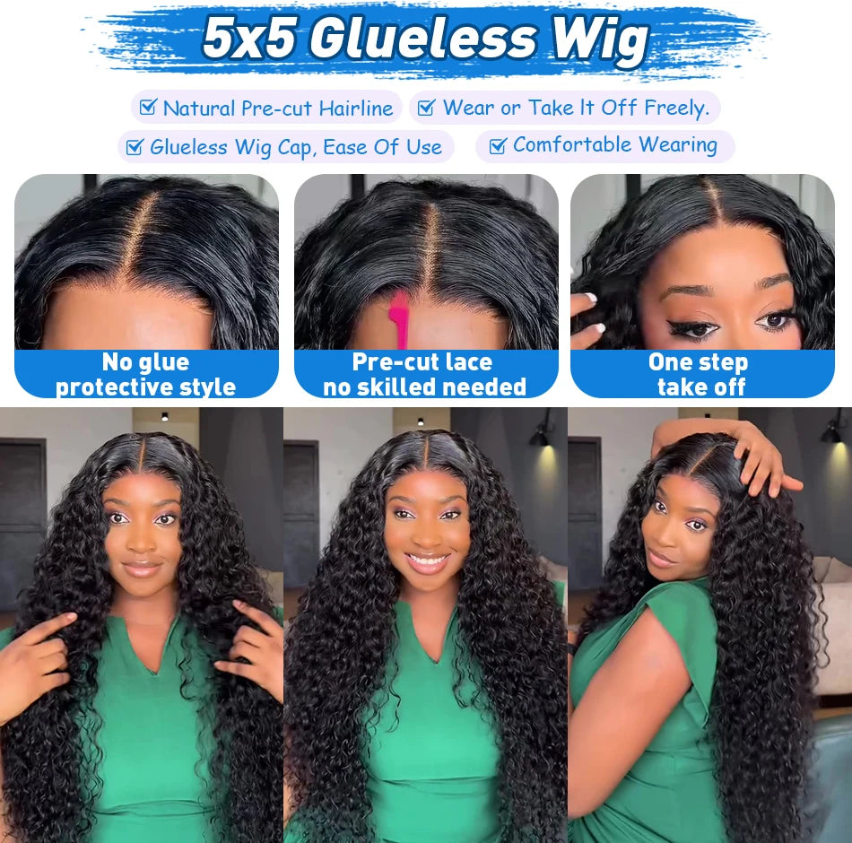 Xcurly 30 inch Loose Deep Wave Glueless 5x5 Ready to Wear Lace Closure Wig Pre Plucked Water Curly HD Lace Front Human Hair Wigs