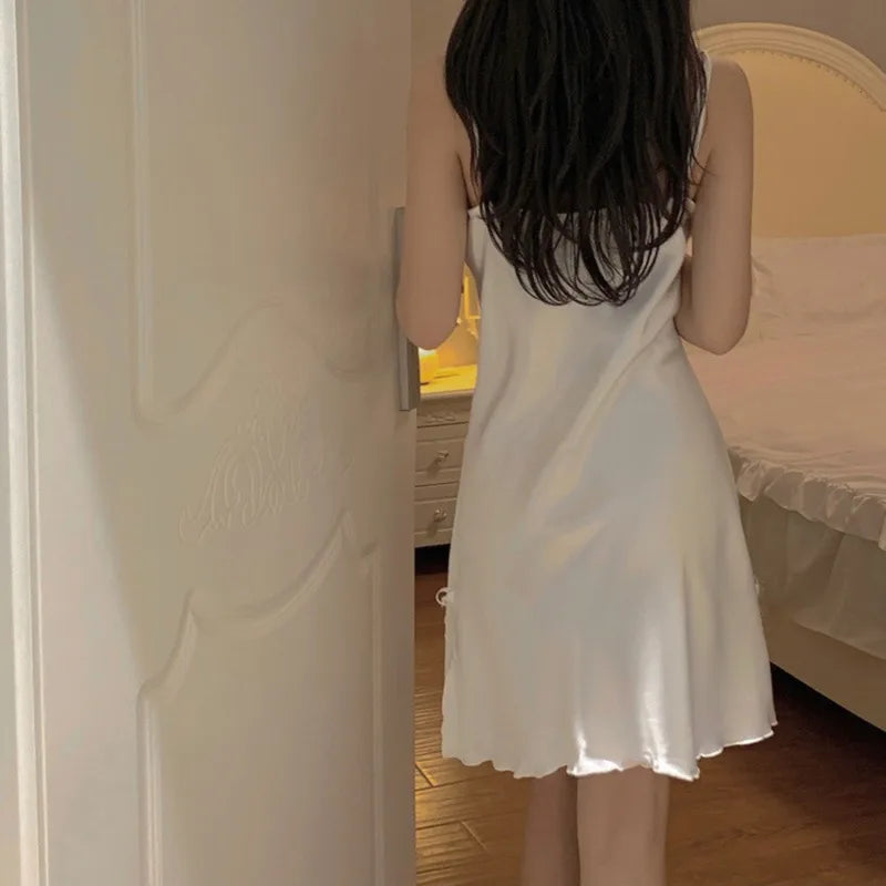 Women Sexy Lace V-neck Silk Sleepwear