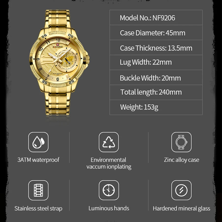 NAVIFORCE Brand Fashion Men's Quartz Watches Waterproof