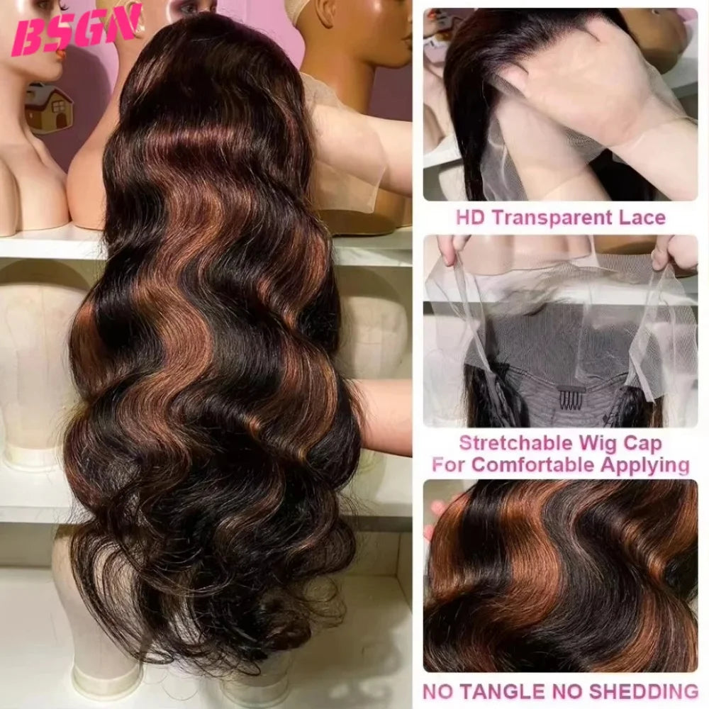 200% Body Wave Lace Frontal Human Hair Wig 1b/30 13x4 Full Lace Frontal Human Hair Wigs Pre Plucked Bleached Knots Glueless Wigs
