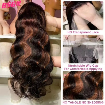 200% Body Wave Lace Frontal Human Hair Wig 1b/30 13x4 Full Lace Frontal Human Hair Wigs Pre Plucked Bleached Knots Glueless Wigs