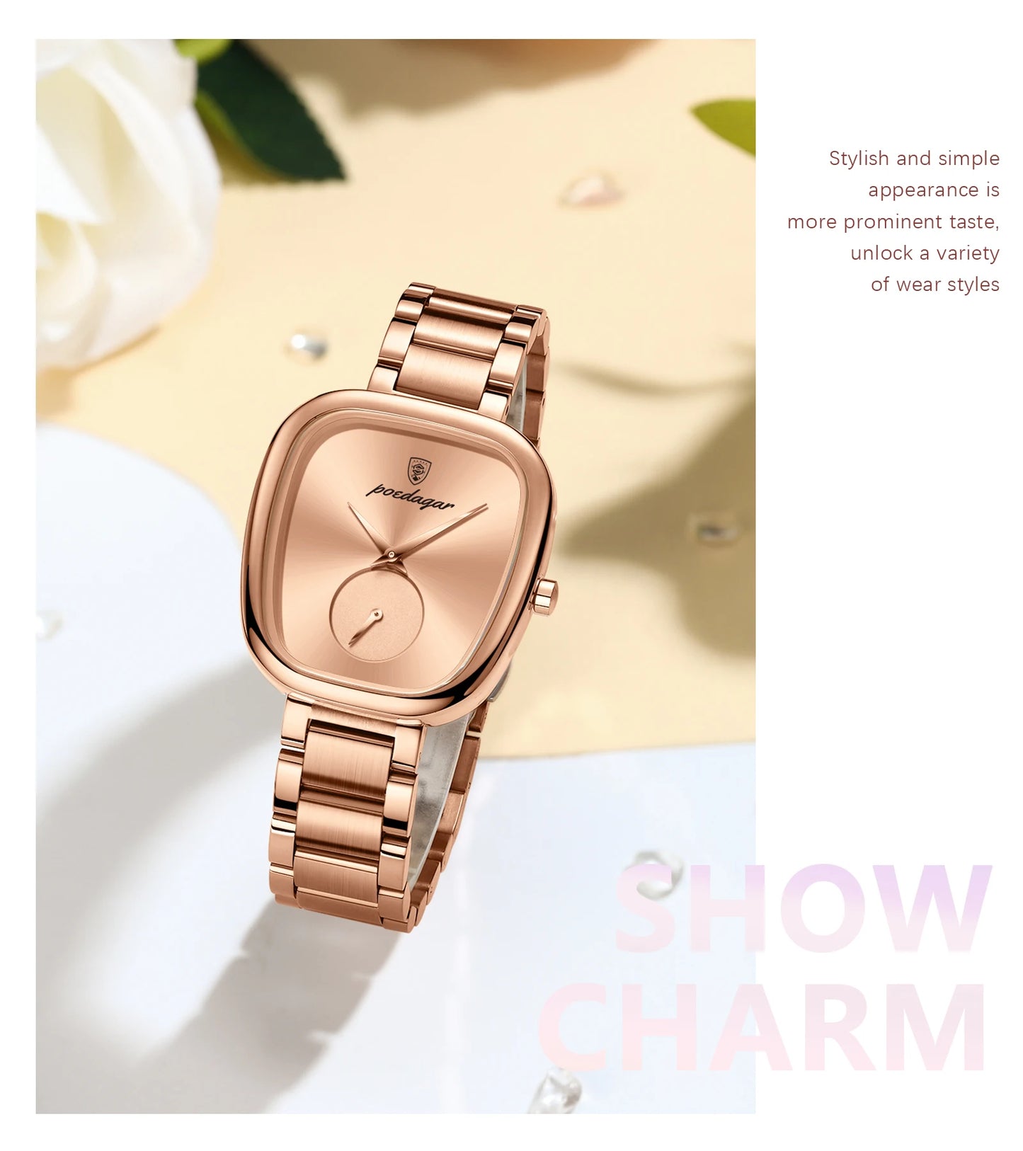 POEDAGAR Luxury Watch for Woman Waterproof Stainless Steel Quartz