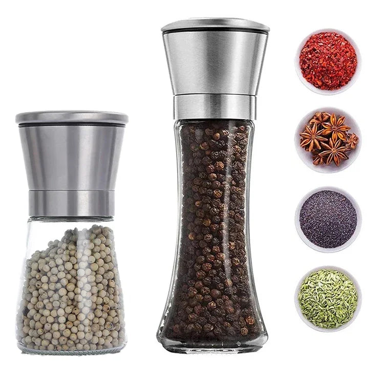 Multi-functional Pepper Shakers Set with Stand Stainless Steel Salt Pepper Mill