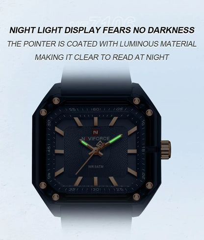 NAVIFORCE NF7106 Fashion Watch Simple Square Dial Silicone Strap Quartz