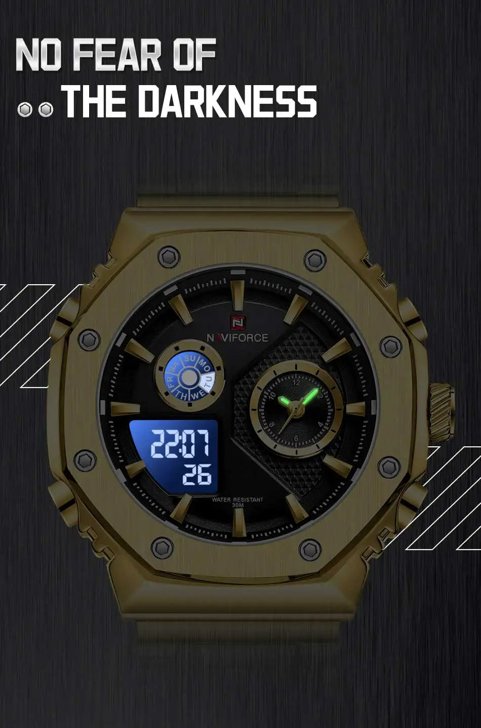 NAVIFORCE Men's Sport Watch Stainless Steel Strap Waterproof Quartz