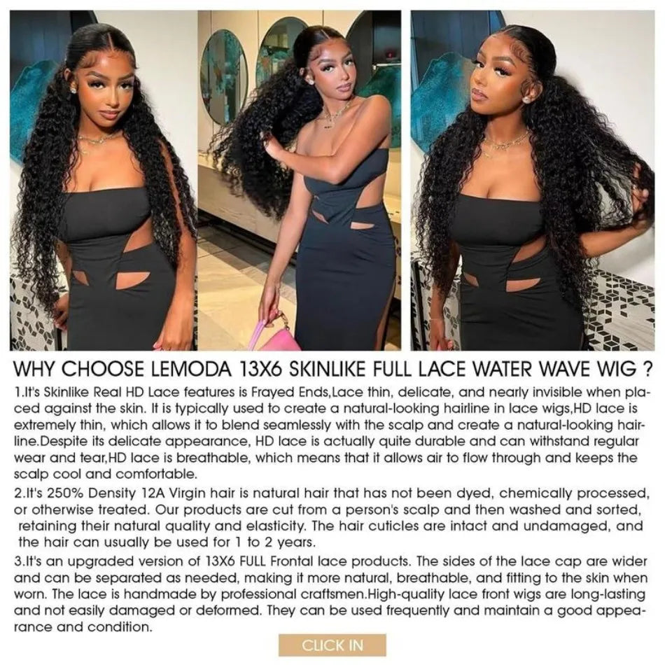 Deep Wave Human Hair Wigs 13X6 Hd Lace Frontal Wig Water Wave Lace Front Wigs Curly Brazilian Wigs 200 Density 40 Inch For Women