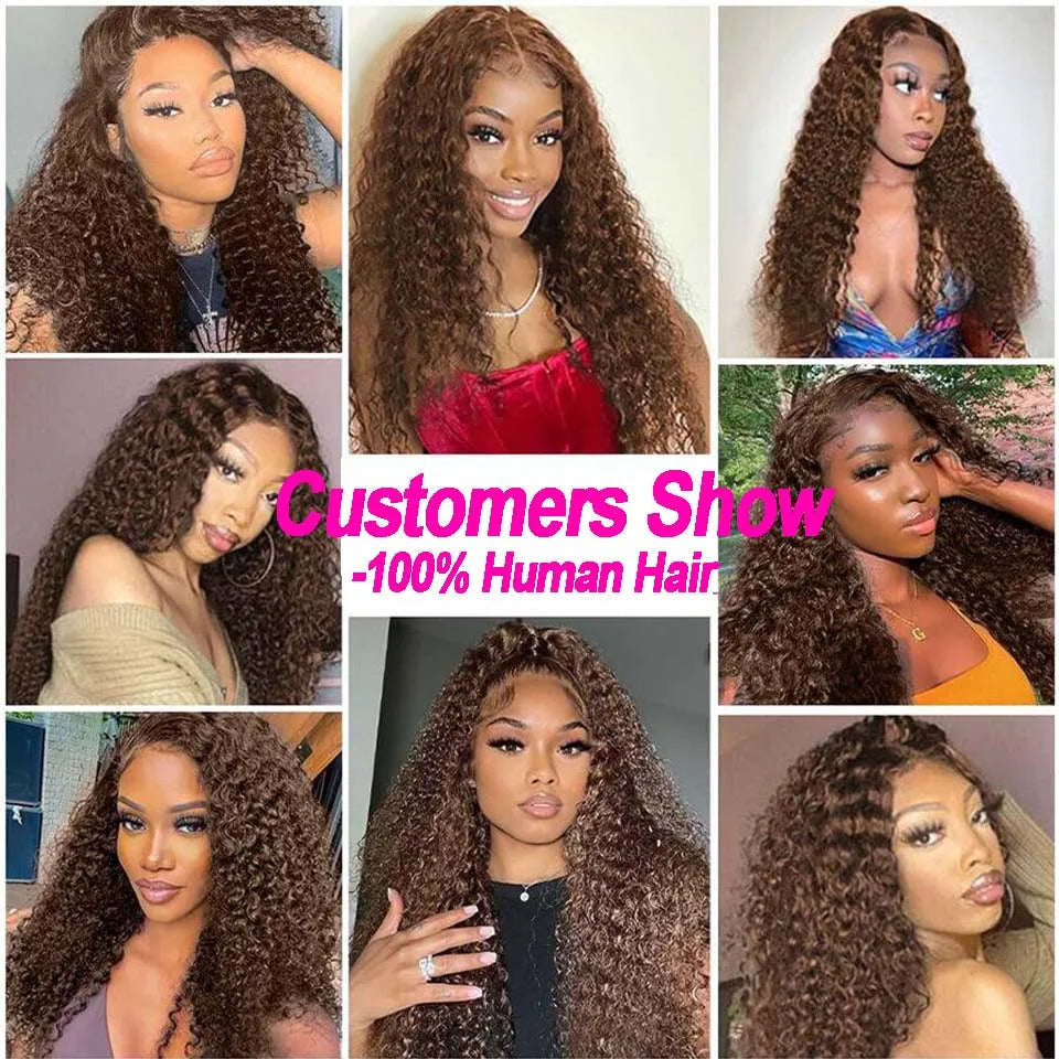 Brown HD Transparent Curly Lace Front Human Hair Wigs Deep Wave Frontal Wig Brazilian Chocolate Brown Water Wave Wigs Human Hair