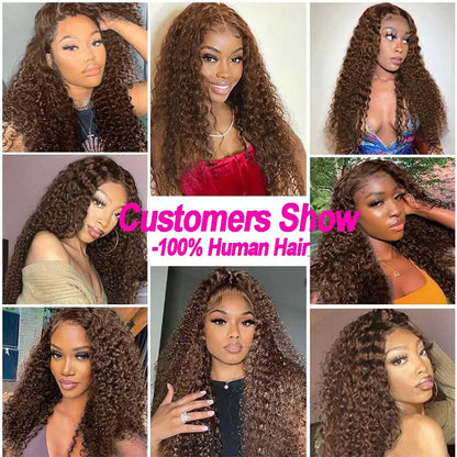 Brown HD Transparent Curly Lace Front Human Hair Wigs Deep Wave Frontal Wig Brazilian Chocolate Brown Water Wave Wigs Human Hair