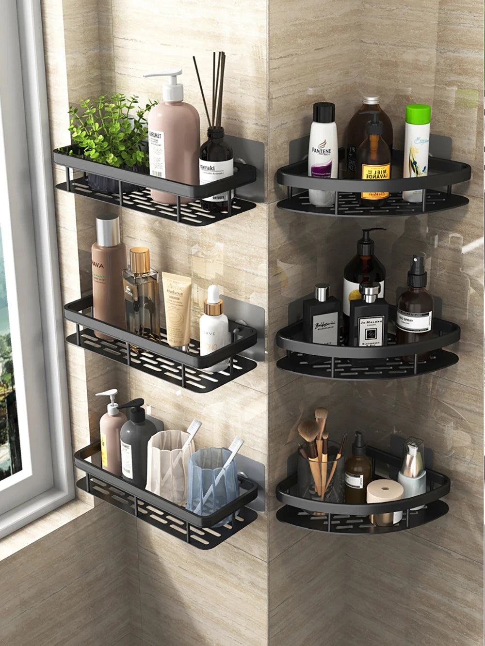 Wall mounted shower shampoo rack bathroom rack towel rack diamond free stand tripod wall hanging corner rectangular stand