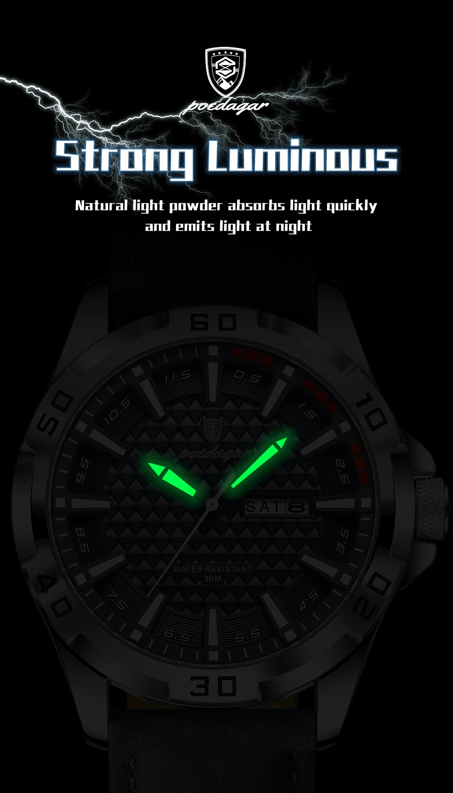 POEDAGAR Original Man Wristwatch Top Luxury Waterproof Luminous
