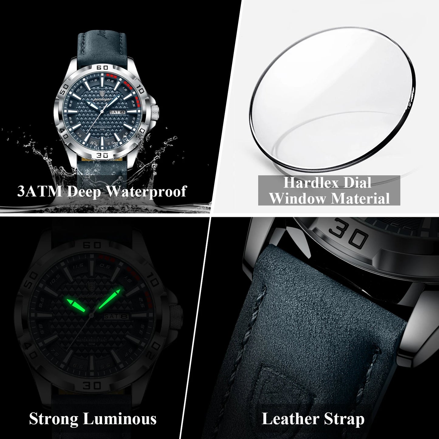 POEDAGAR Original Man Wristwatch Top Luxury Waterproof Luminous