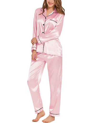 Womens Silk Satin Pajamas Loungewear Two-piece Sleepwear