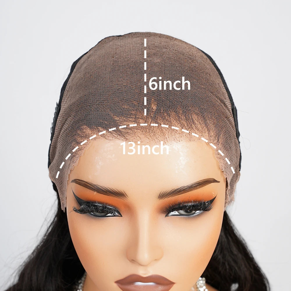 13x6 Three-Go Glueless Wig Natural Curly Wave With Drawstring Natural Black 100% Human Hair