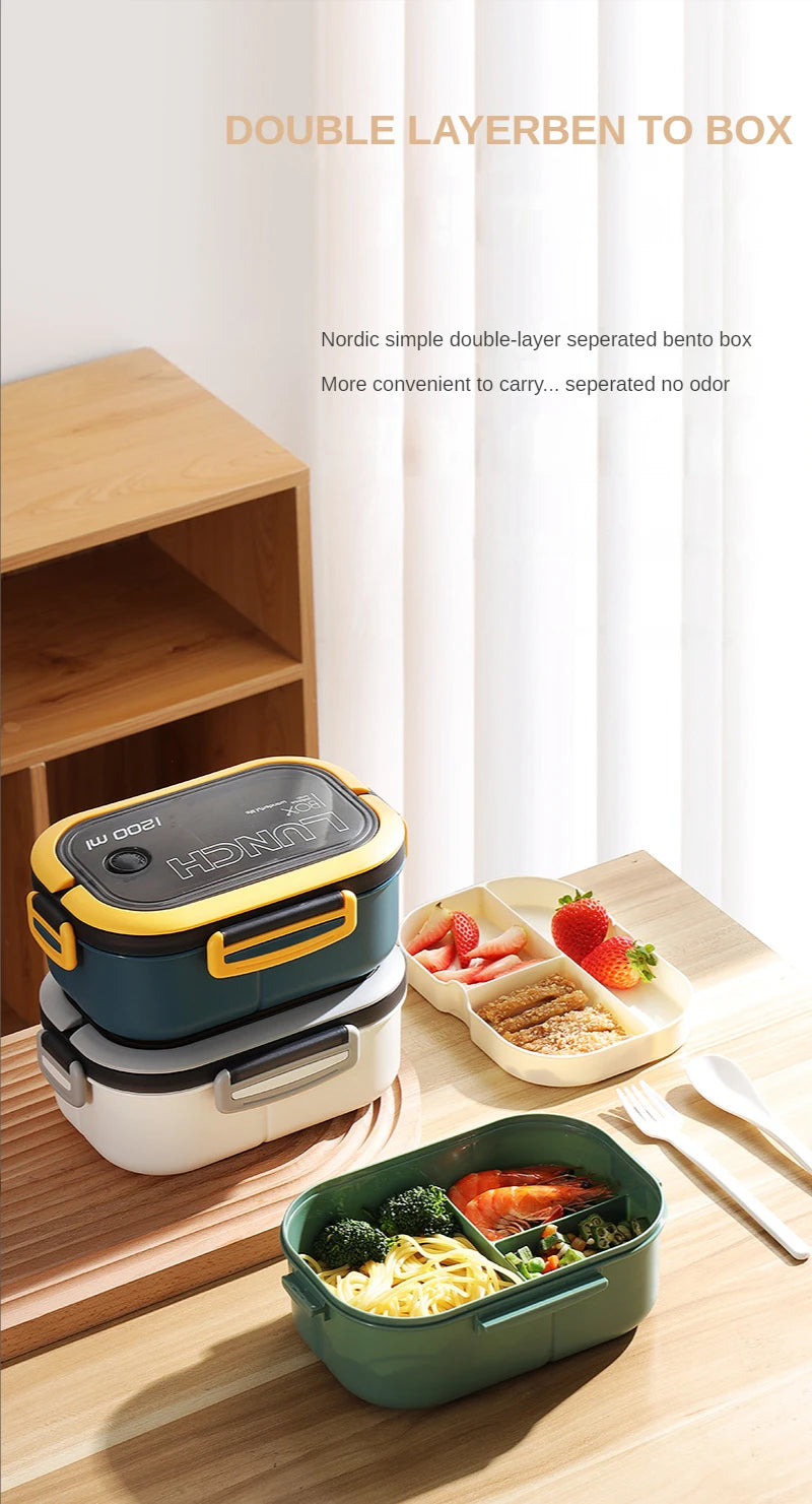 1200ML 2 Layer Bento Lunch Box With Spoon Fork