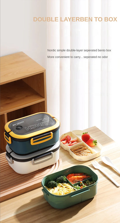 1200ML 2 Layer Bento Lunch Box With Spoon Fork