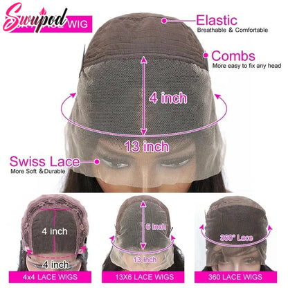 250% 360 Full Lace 13x6 HD Lace Frontal Wig 30 inch 13x4 Straight Remy Human Hair #4 Dark Chocolate Brown Glueless Pre Plucked