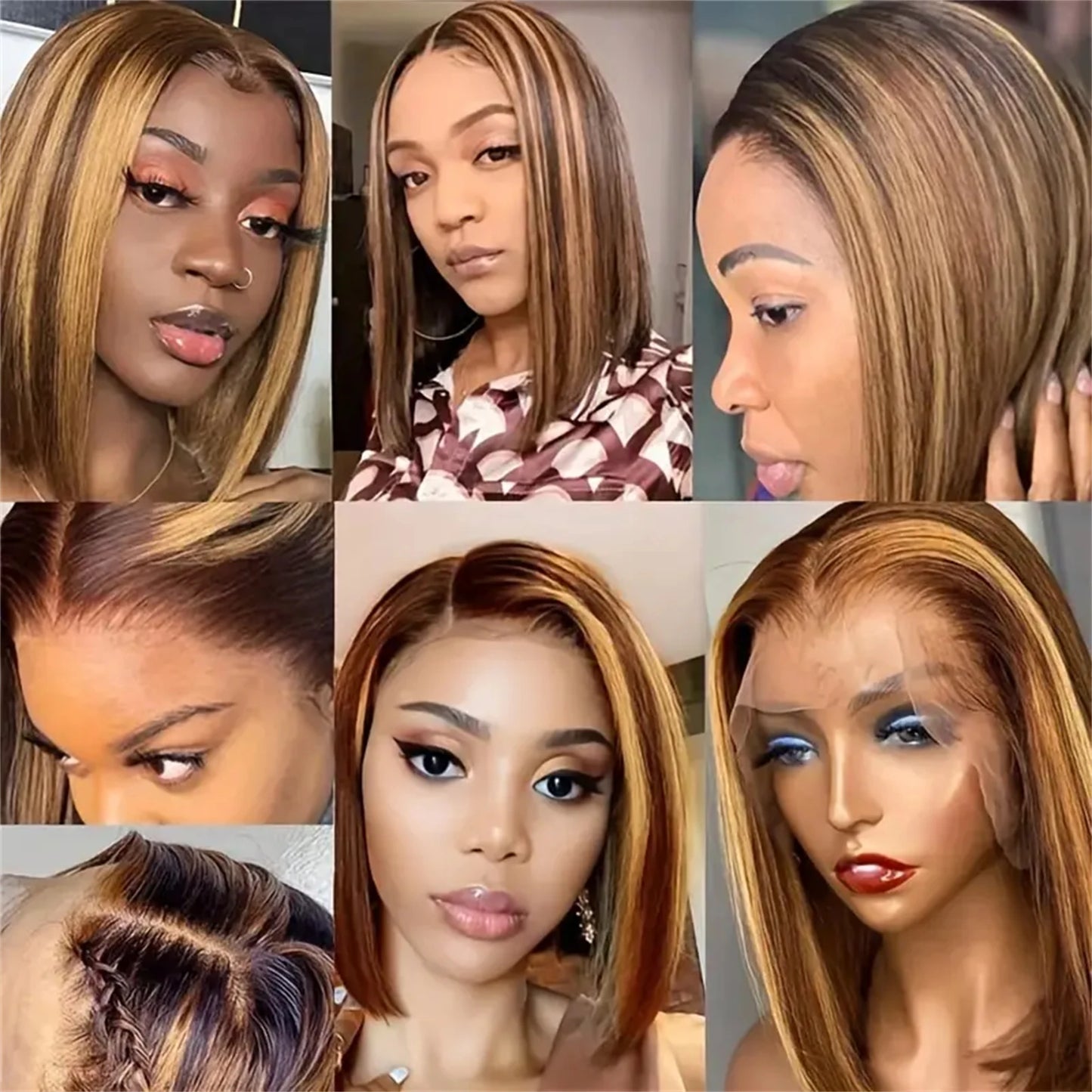 13x4 Transparent Lace Front Bob Wig Human Hair Ombre Honey Blonde