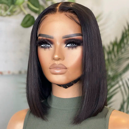 Burgundy Red Straight Bob T Part Lace Front Human Hair Wig