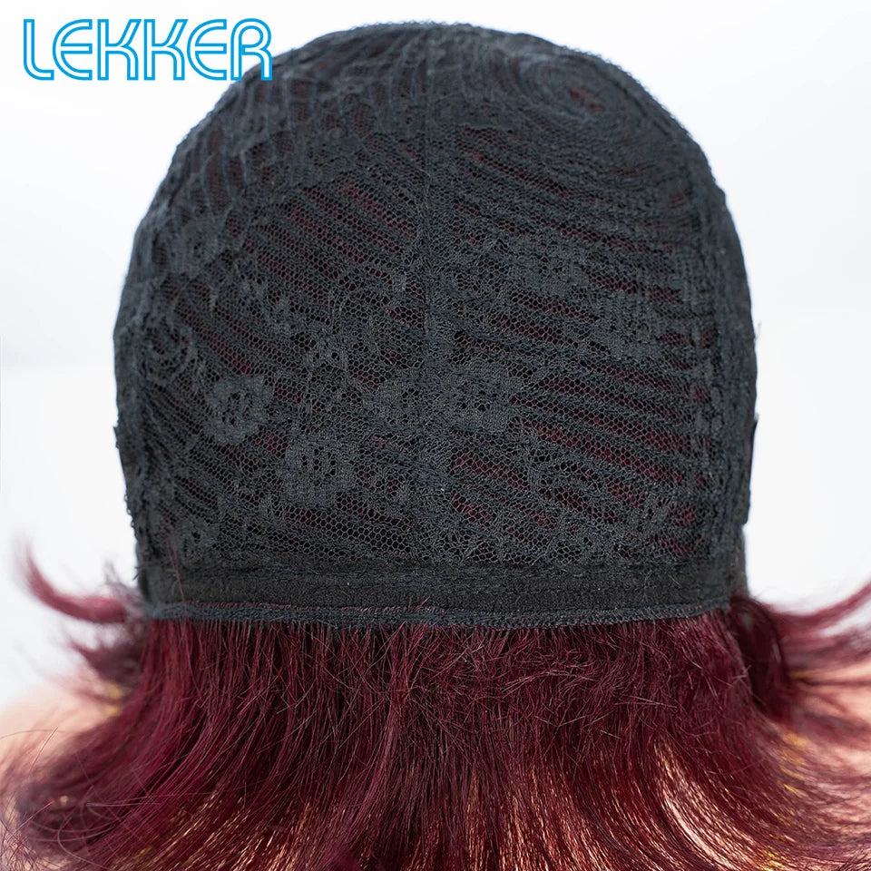 Lekker Colored Short Pixie Cut Straight Bob 100% Human Hair Wigs With Bangs For Women Brazilian Remy Hair Burgundy Red Clearance