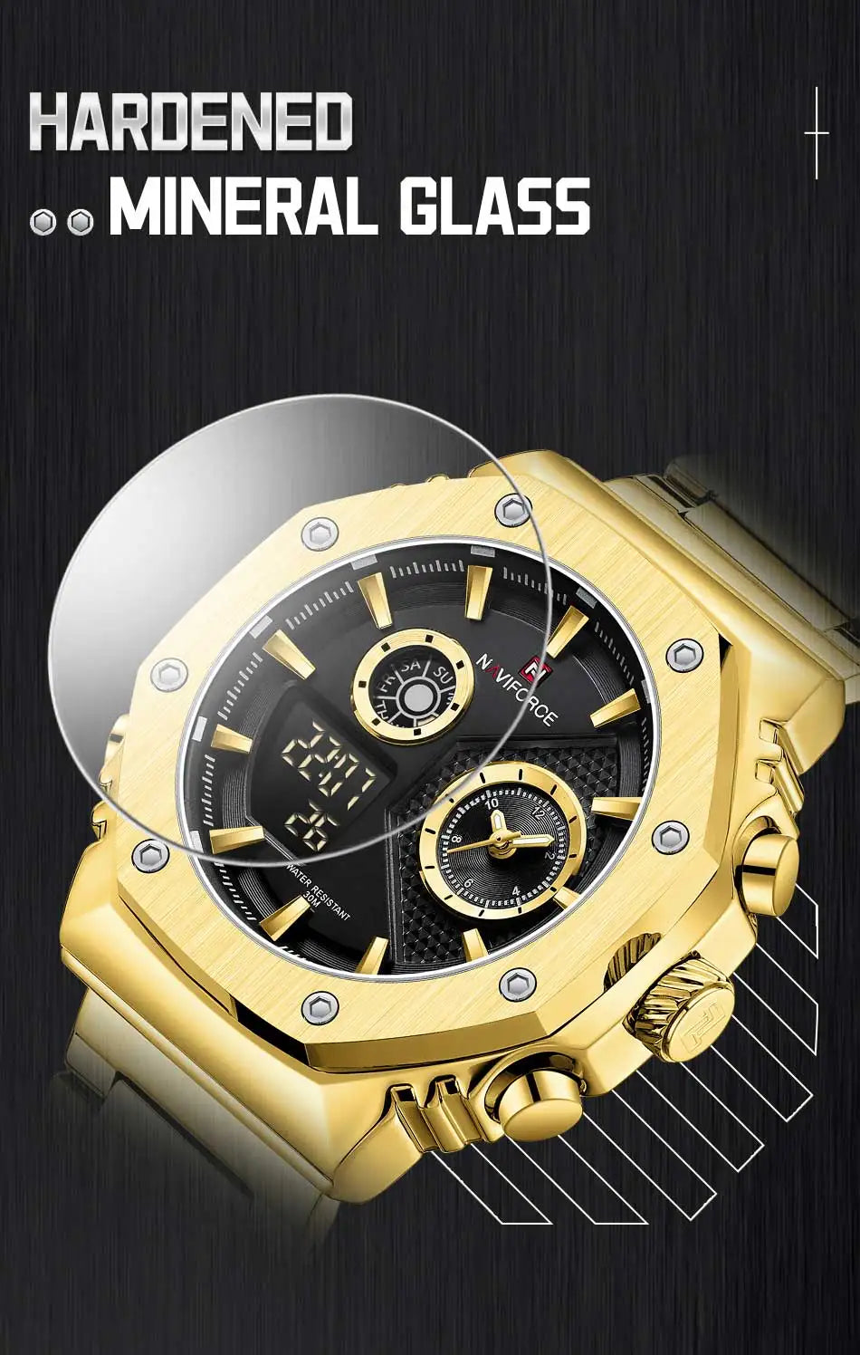 NAVIFORCE Men's Sport Watch Stainless Steel Strap Waterproof Quartz