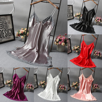 Ladies Sexy Silk Satin Night Dress Nightgown