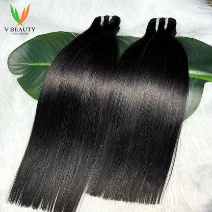 16A Vietnamese Double Drawn Bone Straight Bundles with Lace Closure Raw Hair Bundles Raw Hair