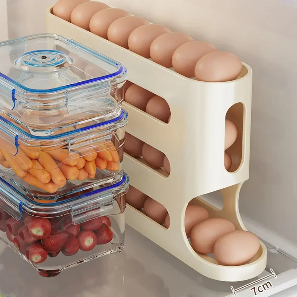 4 Layers Automatic Rolling Egg Holder Rack Fridge