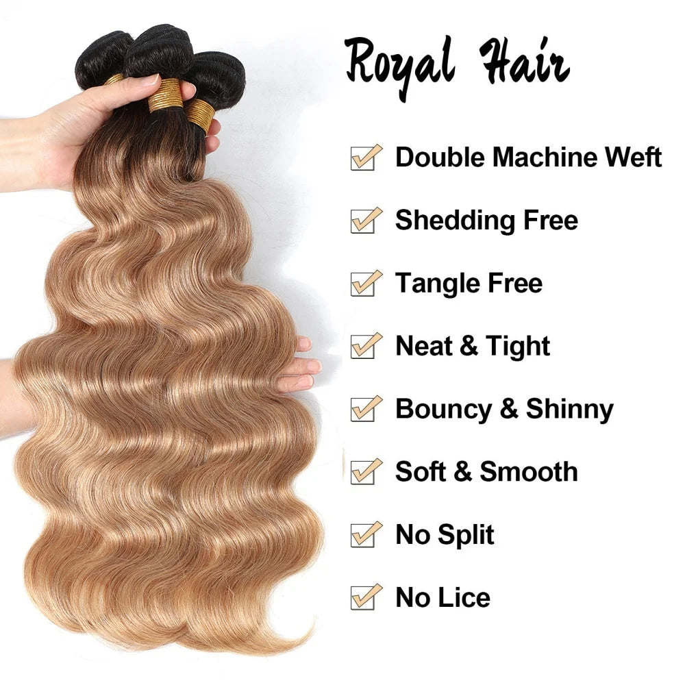 Ombre Color Body Wave Human Hair Bundles with closure 100% Unprocessed Virgin Hair 1b/4/27 Colored Bundles human Hair Extension