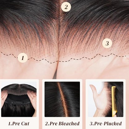 13x6 Three-Go Glueless Wig Natural Curly Wave With Drawstring Natural Black 100% Human Hair