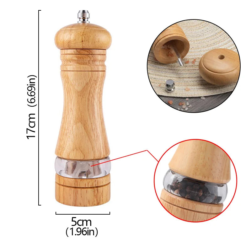 6-inch Manual Pepper Grinder Rubber Wood Acrylic Salt Shakers