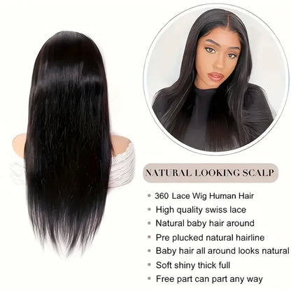 250 Density 360 Full Lace Wig Human Hair Pre Plucked Raw Hair Wig Brazilian Bone Straight Wigs Human Hair 100% Natural Hairline