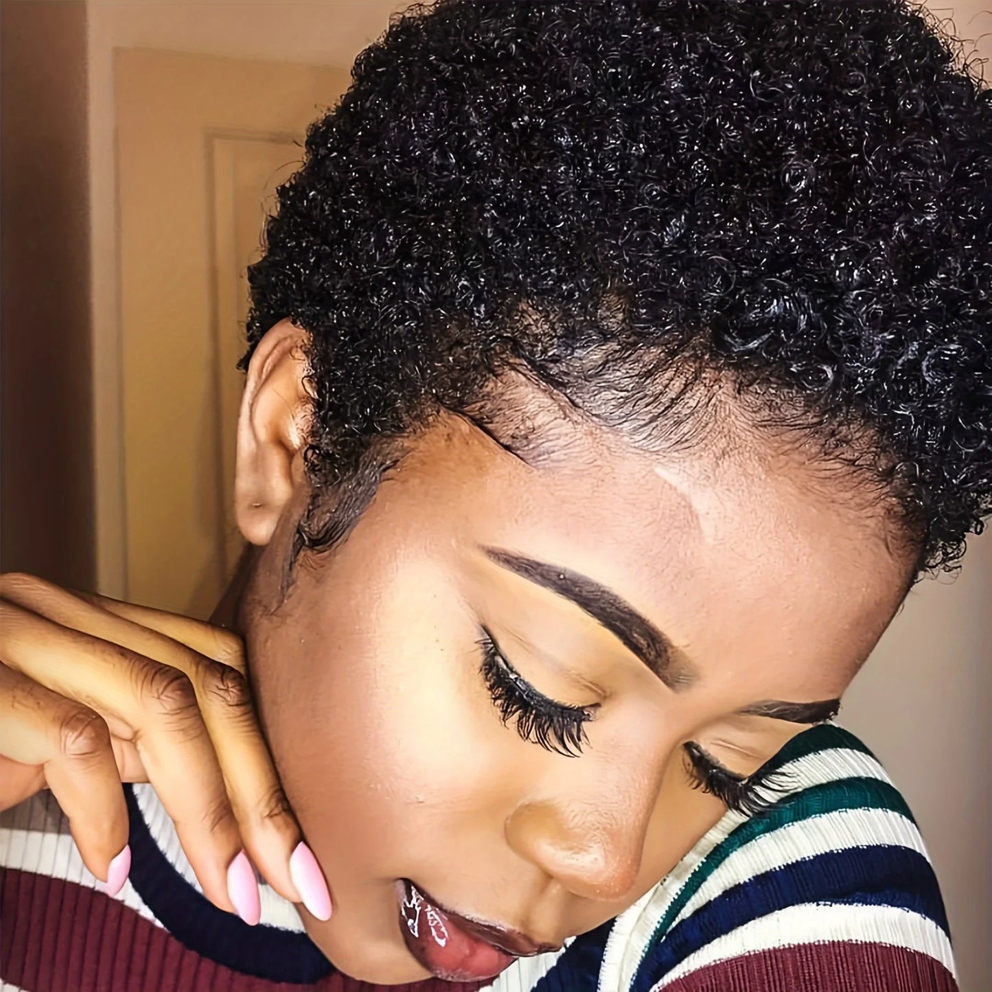Short Afro Kinky Curly Wigs 100% Human Hair Pixie Cut