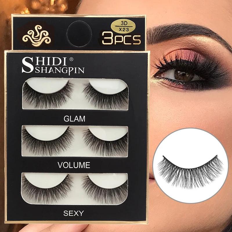 3 pairs False Eyelashes Natural Long 3D Mink Lashes Soft  Fluffy