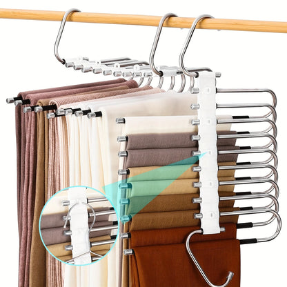 9-layer folding polished stainless steel pants rack storage tool