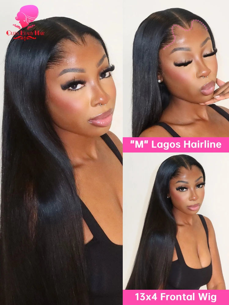 13x4 Lagos Hairline Wig 13x6 360 Lace Front Human Hair Wig 1B Straight Pre Plucked M Shaped Hairline Lace Frontal Wig Human Hair
