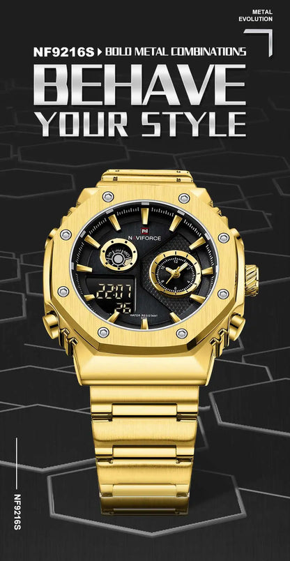 NAVIFORCE Men's Sport Watch Stainless Steel Strap Waterproof Quartz