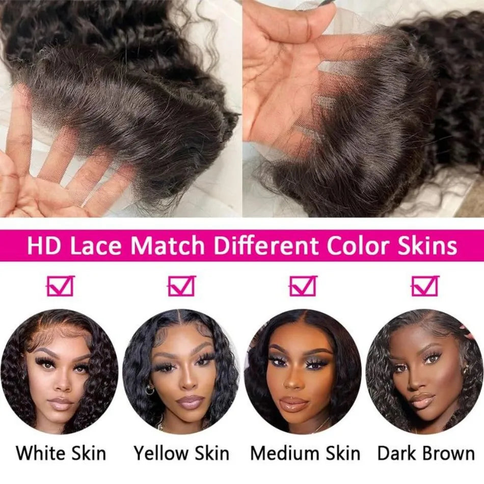Deep Wave Human Hair Wigs 13X6 Hd Lace Frontal Wig Water Wave Lace Front Wigs Curly Brazilian Wigs 200 Density 40 Inch For Women