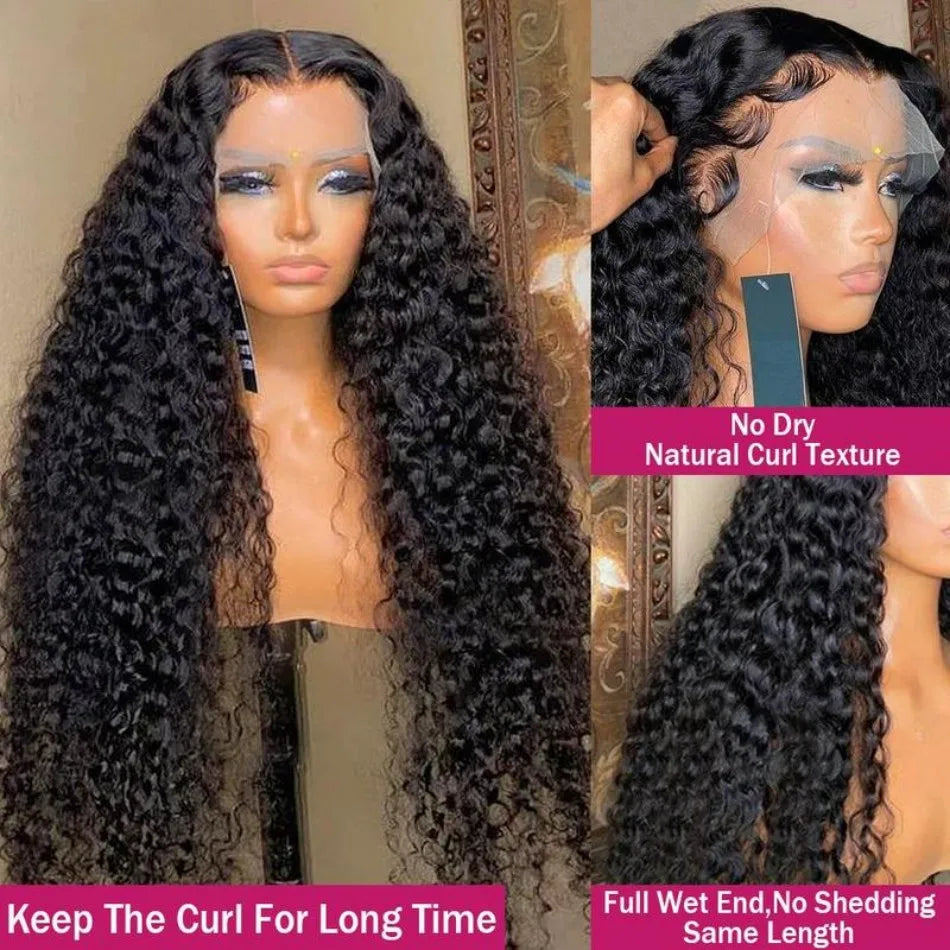 Deep Wave Human Hair Wigs 13X6 Hd Lace Frontal Wig Water Wave Lace Front Wigs Curly Brazilian Wigs 200 Density 40 Inch For Women