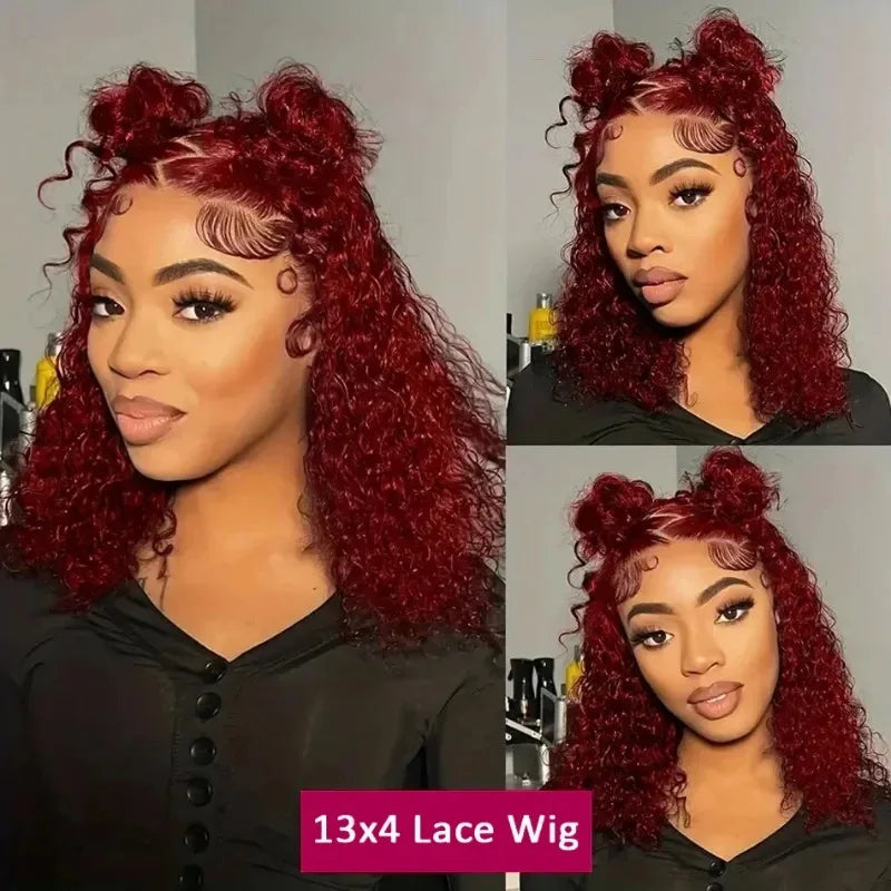 99J Burgundy Lace Front Wigs Human Hair 13x4 Deep Wave HD Lace Frontal Wigs for Black Women 220% Density Glueless Deep Curly Wig