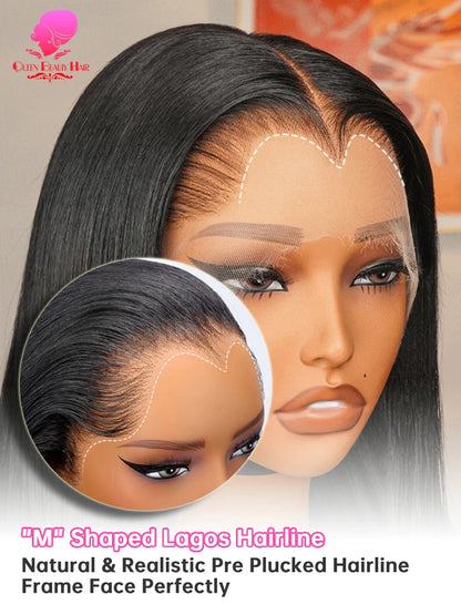 13x4 Lagos Hairline Wig 13x6 360 Lace Front Human Hair Wig 1B Straight Pre Plucked M Shaped Hairline Lace Frontal Wig Human Hair