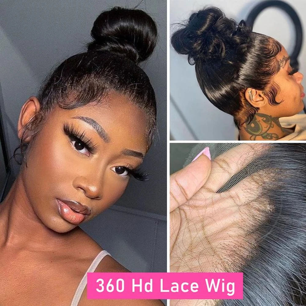 250 Density 360 Full Lace Wig Human Hair Pre Plucked Raw Hair Wig Brazilian Bone Straight Wigs Human Hair 100% Natural Hairline