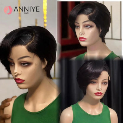 180% Pixie Cut Short Bob Wig Bone Straight Brazilian Hair Pixie Cut Wig Side Part 13x4 Hd Transparent Lace Front Human Hair Wigs