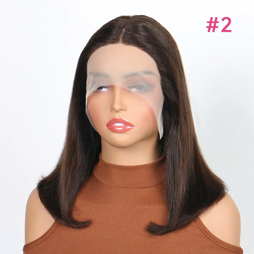 Burgundy Red Straight Bob T Part Lace Front Human Hair Wig