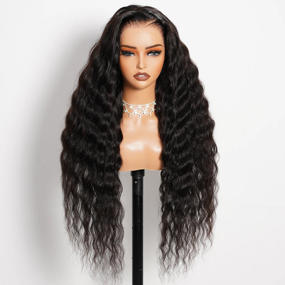 13x6 Three-Go Glueless Wig Natural Curly Wave With Drawstring Natural Black 100% Human Hair