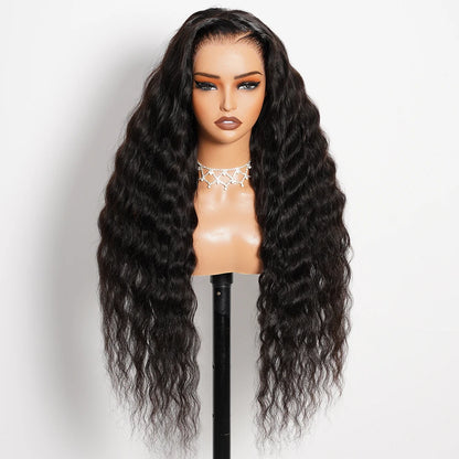13x6 Three-Go Glueless Wig Natural Curly Wave With Drawstring Natural Black 100% Human Hair