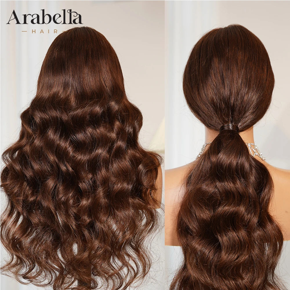 ARABELLA Hair 13x6 Wear and Go Chocolate Brown Glueless Wig Body Wave Lace Front Wigs With Drawstring Bleached Knots Pre-Plucked