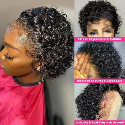 Pixie Cut Wigs Human Hair Short Curly Lace Front Human Hair Wigs Brazilian 13x1 Transparent Lace